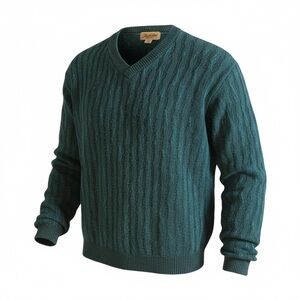 Vintage Panhandle Slim Ribbed Knit V Neck Teal Sweater. 80’s - 90s.
